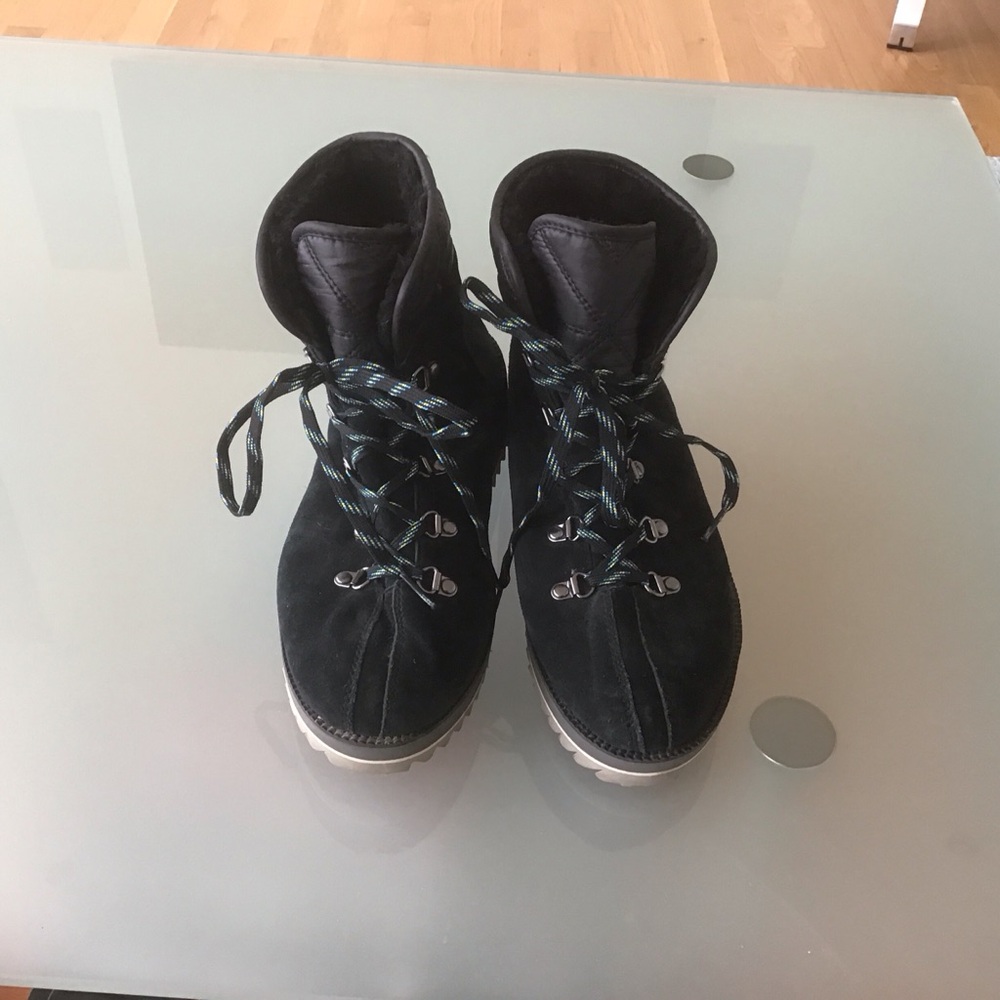 Ugg Australia Birch Black Suede Leather Lace Up Wedge Hiking Snow Boots 8